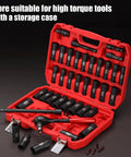 Open red storage case showing Half Inch Drive Master Impact Hex Driver Set 20 Piece SAE And Metric Socket Kit with CR MO Steel Sockets.