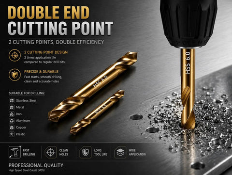 Beefy Double End Cobalt Drill Bit Set One Eighth Inch Stubby Body For Steel Metal Iron Ten Pack Dual Cutting Points Delivers Long Life And Fast, Clean Holes In Hard Materials
