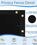 Close-up of 6 Foot By 50 Foot Privacy Screen Fence Heavy Duty Windscreen 220 GSM HDPE With 98 Percent Coverage Black For Patios Poolside And Creating Cozy Outdoor Privacy Spaces showing brass grommets and material.