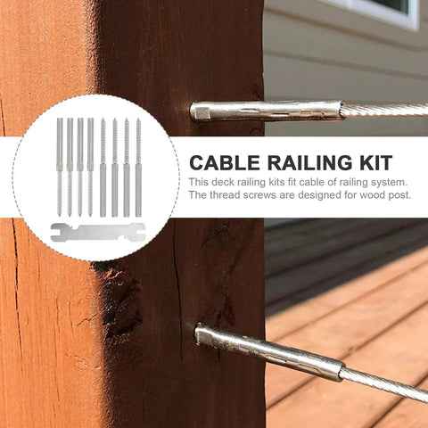Stainless Steel Cable Railing Kit With 3/16 Inch Right And Left Handed Threaded Lag Screws For Wood Posts Deck Railing