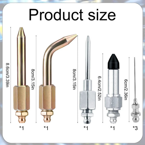 Seven Piece Grease Gun Accessory Kit With Three Nozzles One Needle Dispenser Rubber Joint Fitting Bent And Straight Nipples