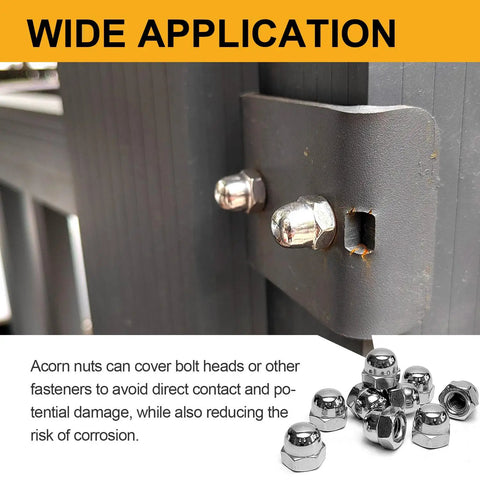 Acorn Nut Kit 70 Piece Stainless Steel Dome Head Hex Cap Nuts Set 8 32 10 24 1 4 20 5 16 18 used on gate hinge