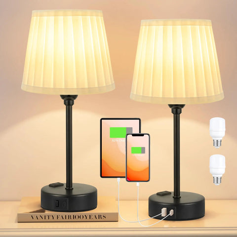 Two Pack Turquoise Bedside Lamps With USB C Port And AC Outlet Charging, 3 Way Dimmable Teal Nightstand Lights For Kids, lamps charging.