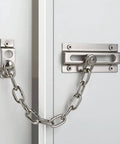 Built Tough Door Chain Lock For Inside Doors, Thickened Swing Bar Latch, installed on white door, silver finish