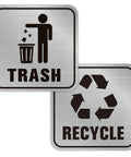 2 Pack Brushed Silver Trash And Recycling Stickers With Self Adhesive Waterproof Backing For Kitchen Office Indoor