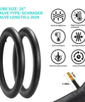 2 Pack 26 Inch Bike Tires 26x1.95 Mountain Bike Tires for MTB Off Road Folding Replacement Tire with Schrader Valve Inner Tubes
