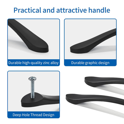Close-up of Six Pack Matte Black Cabinet Pulls 7.5 Inch Hole Center Cabinet Handles showing zinc alloy material and deep hole thread design.