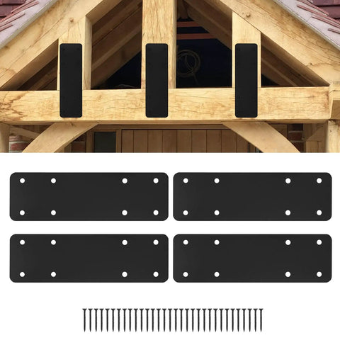 I Shape Steel Wood Mending Plate Kit, 4 Pack, 10 By 3 Inch Flat Brackets, Heavy Duty Wood Repair Connectors For Posts To Beams, Pergolas, Fences, Furniture And Decks DIY Ready