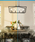 Comparison of chandeliers with Dimmable E12 LED Filament Candelabra Bulb 60W Equivalent showcasing CRI 80 vs CRI 70 lighting.