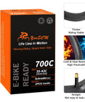 Beefy Heavy Duty 700C Bike Tubes Two Pack Fits 700X35C To 700X43C 622 Bead Seat AV32mm Schrader Valve Box and Tube Features