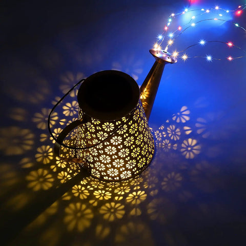 Solar Outdoor Garden Lantern Lights With 80 Color LED, waterproof metal hanging lantern with bronze finish casting floral patterns