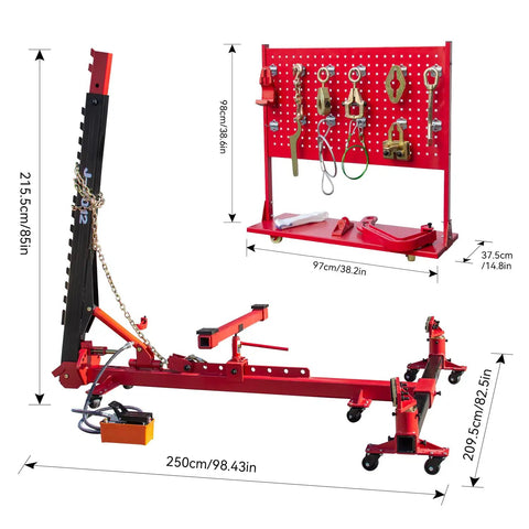 Heavy Duty Auto Body Frame Puller 5 Ton 49kN Straightener tool with adjustable swing and toolbox, suitable for cars