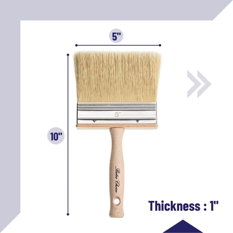 Wide 5 Inch Deck Stain Brush With Wooden Handle For Smooth, Even Application Of Stains, Sealers And Finishes On Wood Surfaces For Quick Coverage And Professional Looking Results featuring dimensions 5x10 inches.