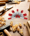 Super Sturdy 12 Piece Heavy Duty Metal Spring Clamps With Red Coated Jaws, Perfect For Woodworking Crafts Panel Fixing And DIY Household Projects That Rock. 12 metal clamps on woodwork bench