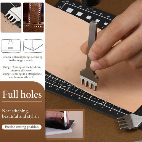 Leather Stitching Punch Set 10 Pcs Diamond Chisel Kit For DIY Craft Featuring Four Prong Leather Hole Punches In 4mm 5mm 6mm Sizes