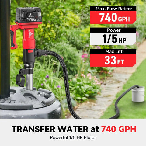 Cordless Stick Water Transfer Pump With Two 4.0Ah Batteries And Charger 740 GPH Flow 33 Ft Head in garden setup