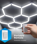Hexagon LED Garage Lighting Kit With 24 LED Light Bars, 24,000 Lumens, 5 Hex Panels, Dimmable With Remote, ceiling view