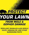 Castor Oil Based Mole And Gopher Repellent Granules For Lawn And Garden label promoting pest protection