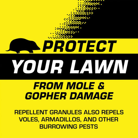 Castor Oil Based Mole And Gopher Repellent Granules For Lawn And Garden label promoting pest protection