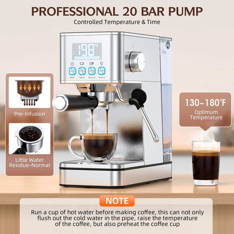 Premium Espresso Maker With Solid 20 Bar Pump And Quick Milk Frother For Silky Lattes Or Cold Brew Featuring Compact Stainless Steel Housing with sleek design brewing rich espresso shots.