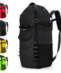 Rugged Large Capacity Climbing Rope Bag with waterproof Oxford shell, side mesh pockets, front pocket, and durable hand straps.