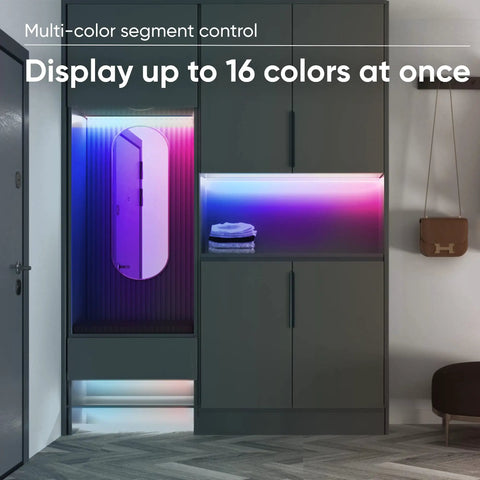 Smart LED Light Strip Pro 32.8ft WiFi RGB Strip With 16 Million Colors installed in a modern cabinet for vibrant effect