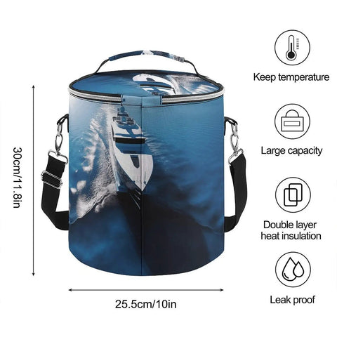 Yacht Print Insulated Cooler Bag For Travel And Outdoors, Leakproof Food Cooler With Padded Straps And Adjustable Shoulder Strap