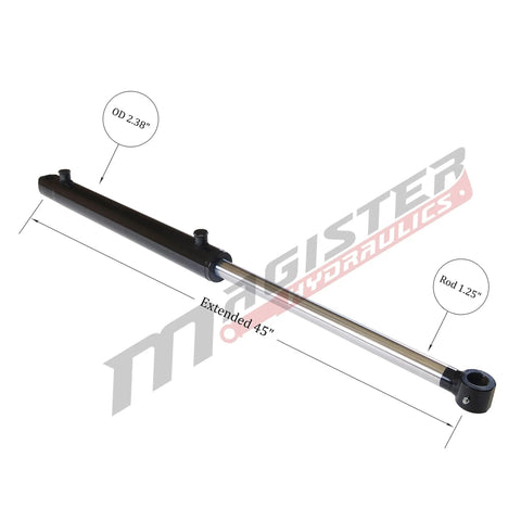 Double Acting Hydraulic Cylinder Tang Style Universal 2 Inch Bore 18 Inch Stroke 1.25 Inch Rod Diameter Welded Heavy Duty