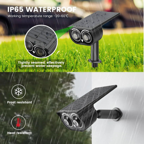 360 Degree Adjustable Beam Outdoor Spotlight Set Waterproof Garden Lights highlighting durability in rain and frost.