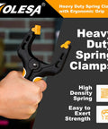 Heavy Duty 4 Inch Spring Clamps Set Of 8 With 30 Lbs Clamping Force, deep throat nylon wood clamp in hand for woodworking and DIY use