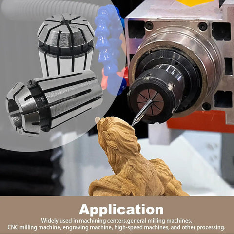 12Pcs ER-16 Collet Set for CNC Milling and Turning Tools 1/32 to 3/8 Inch, shown with a CNC machine and tool holder