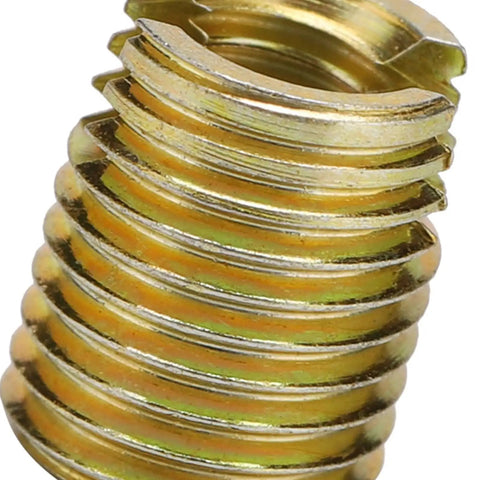 Self Tapping Carbon Steel Thread Repair Inserts Set M2 To M16 20 Pieces For Quick Furniture Repair Durable DIY Kit With Inner M6x1 And Outer M9x1 12mm Length Anti Strip Design For Strong Screws, gold thread insert close-up