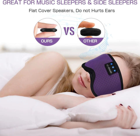 Woman wearing Bluetooth Sleep Mask With Built In Sleep Headphones For Travel Napping And Night Shifts All Night Comfort