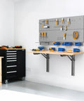 Space Saving Wall Mounted Folding Workbench For Garage And Workshop, Heavy Duty Fold Down Table Desk That Holds Up To 550 Lbs installed