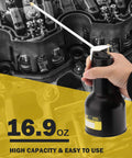 DOWELL pistol pump oil can, black metal bottle with 2-piece straight spout, 16 oz (500 ml), hand-held