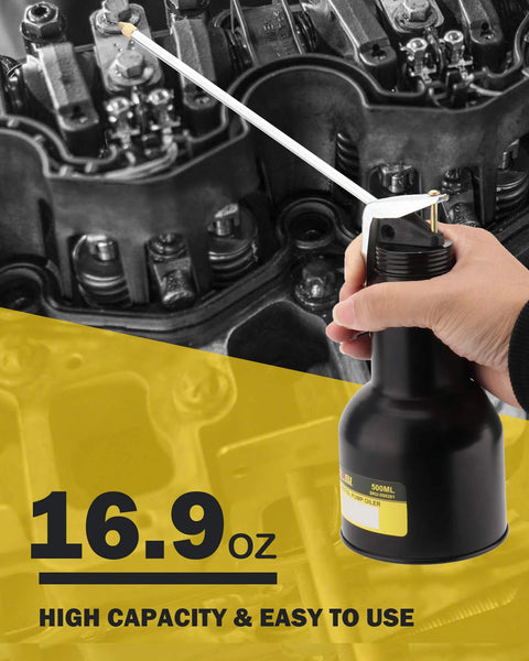 DOWELL pistol pump oil can, black metal bottle with 2-piece straight spout, 16 oz (500 ml), hand-held