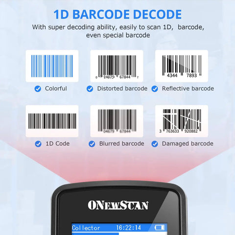 Various barcodes demonstrating Wireless 1D Barcode Scanner Handheld Portable Inventory Scanner With 2.8 Inch LCD Screen Real Time Inventory