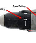 Close-up of a power drill with clutch and speed settings highlighted using 8 Piece Drill Tap Set With 1 Quarter Inch Hex Shank Pro Grade HSS Drill Bits