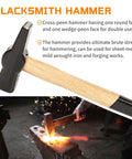 Forging Hammer And Wolf Jaw Blacksmith Tool Set for Metalworking Precision Control, includes durable wooden handle hammer for hot steel.