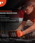 Mechanic installing Engine Air Filter for Chevy GMC Cadillac Trucks and SUVs, showing protection and performance benefits.