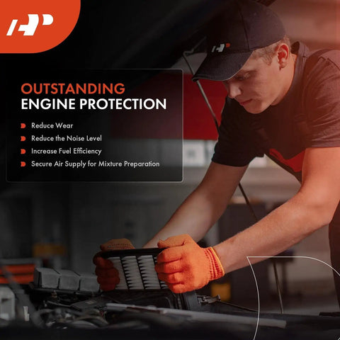 Mechanic installing Engine Air Filter for Chevy GMC Cadillac Trucks and SUVs, showing protection and performance benefits.