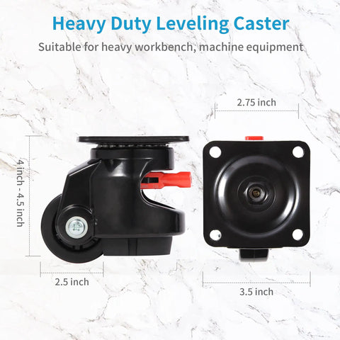 Top Shelf Leveling Casters Set Of 4 Beast Mode Ratchet Arm Base With 3300 Lbs Capacity 360 Degree Smooth Swivel Wheels for heavy workbenches.