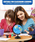 Rotating 6 Inch World Globe With Stand Kid Friendly For Learning Geography in a classroom setting with children and teacher.