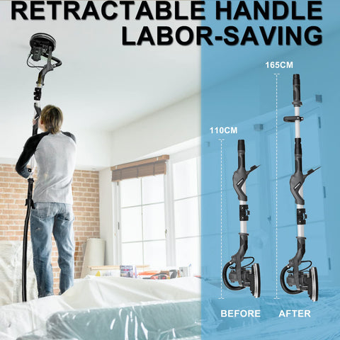 Heavy Duty Drywall Sander With Vacuum And Extendable Handle Pro Grade 9.5 Amp Electric Sander with variable handle length.