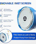 Close-up of removable inlet screen on One Half Horsepower Submersible Water Pump With Stainless Steel Base 2450 GPH Portable Sump Pump