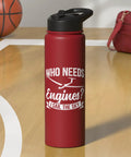 Red stainless steel insulated water bottle for sailplane pilots and glider enthusiasts on a basketball court