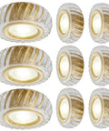 Super Slick 9 Pack Led Recessed Lighting Kit Featuring Heavy Duty Brass Housing And Crisp Crystal Trim For Living Room Hallway No Sweat Install Flat Out Amazing Glow Top Shelf Quality Remodel Ready, showcasing crystal and brass lights.
