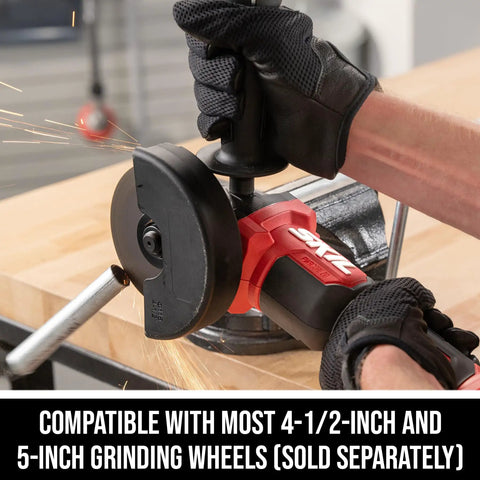 Heavy Duty 20V Cordless Angle Grinder With Digital Brushless Motor in use, compatible with 4 1/2 and 5-inch grinding wheels.