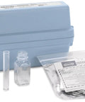 Total Hardness Water Test Kit With Drop Count Titration Portable Field Set 5 EP, blue case, bottle, tube, vial, and reagent pouch