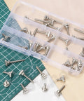 Hella Secure M4 Knurled Thumb Screws Assortment Kit With Nickel Plated Flat Heads and fully threaded shaft in clear case.